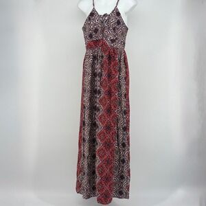 Alya Maxi Dress Women Size S Red Blue Boho Patchwork Lace Up Summer Coastal